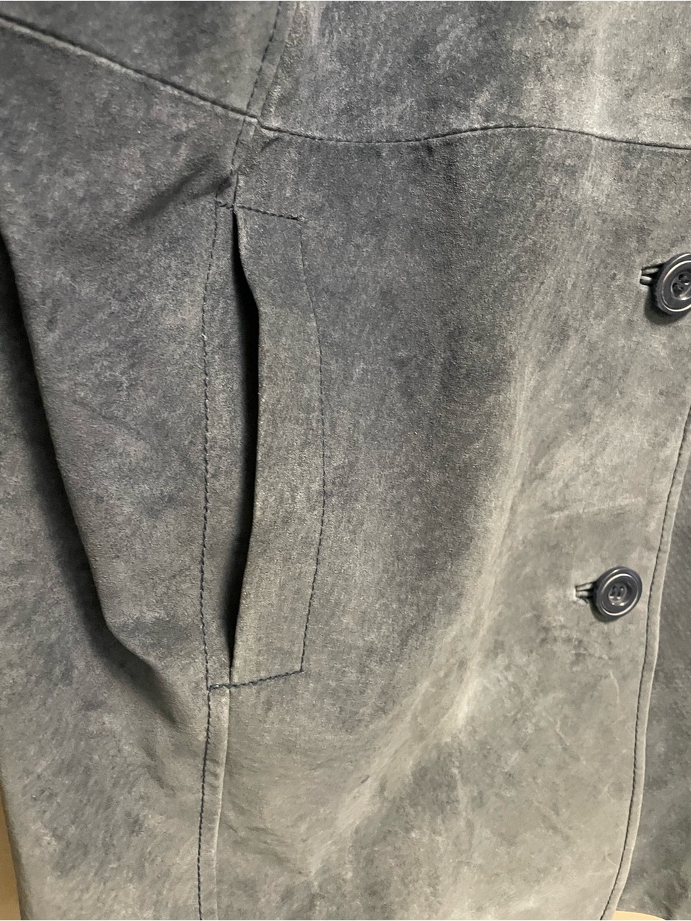 Denver Hayes Slate Blue Leather Suede Button-Up Trench Coat Women’s Large - Picture 8 of 12